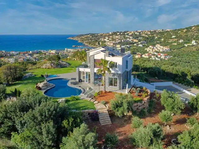 Villa terrace with a pool near Almyrida